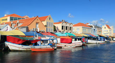 Boats parked along Willemstad marina